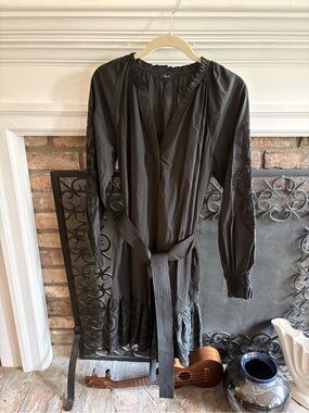 Rails, Black Long Sleeve Eyelet Trim Dress with Belt, Size Small